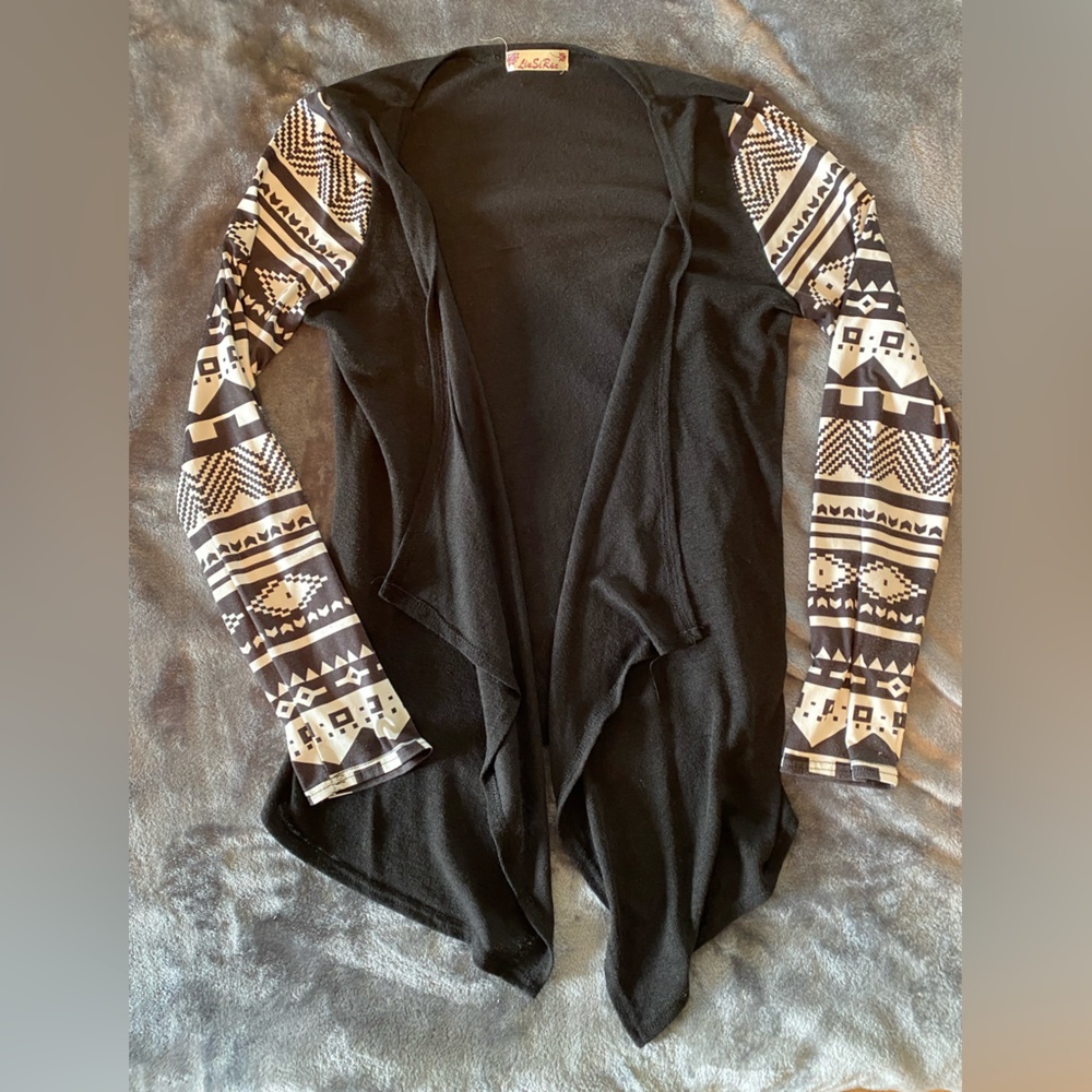 Cute Aztec Print Black Cardigan Top